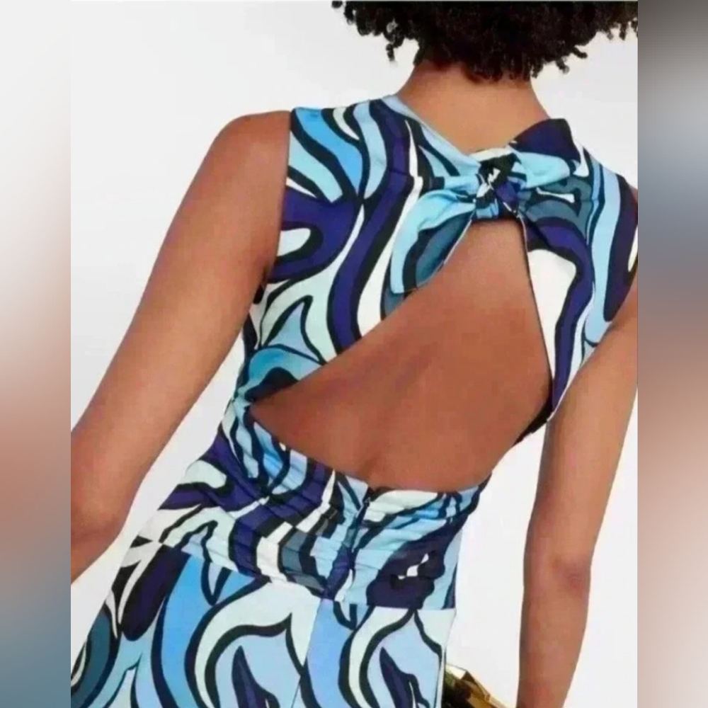 Rebecca Vallance Blue, Black & White Abstract Cut Out Halter Dress, Size 6 - Picture 3 of 7